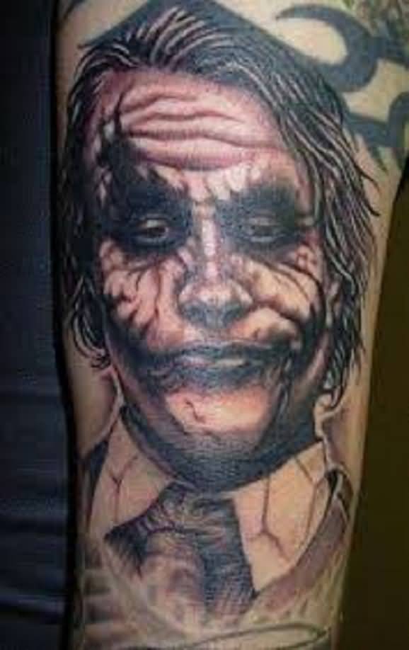 Grey Ink 3d Joker Face Tattoo Design For Sleeve Truetattoos