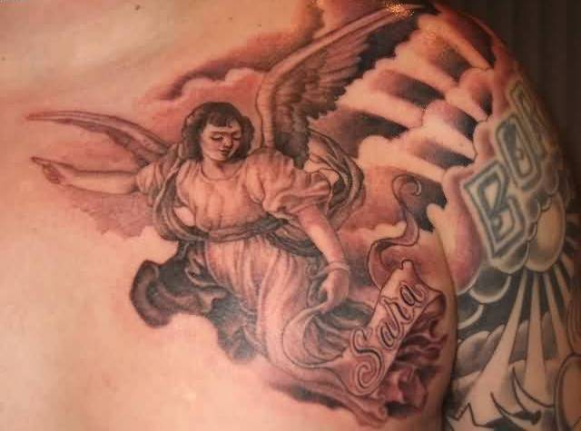 wonderful classy angel flying with wings tattoo image make on collarbone