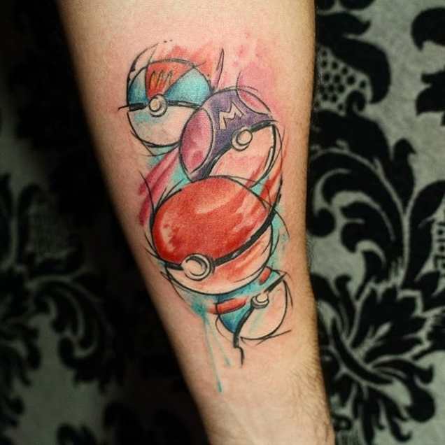 Different Pokemon Pokeball Tattoo On Men Forearm