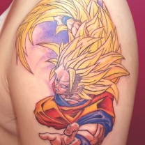 Amazing Animated Dragon Ball Z Goku Tattoo On Shoulder