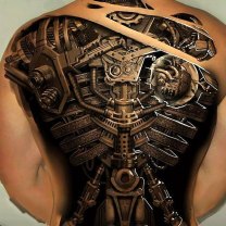 Amazing Black Ink Mechanical 3d Back Tattoo Design