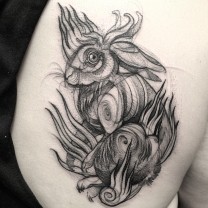 Black Ink Bunny Tattoo