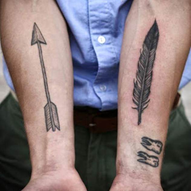 Cool Tribal Arrow And Feather Tattoo On Both Sleeve
