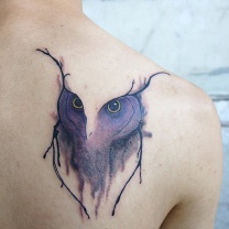 Watercolor Owl Face Tattoo